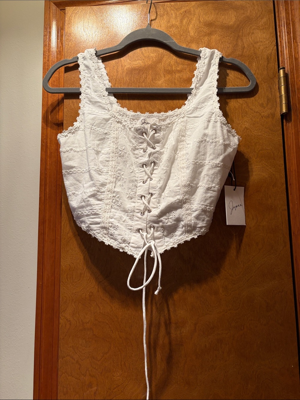 Joe's Jeans White Lace-Up Eyelet Corset Crop Tank